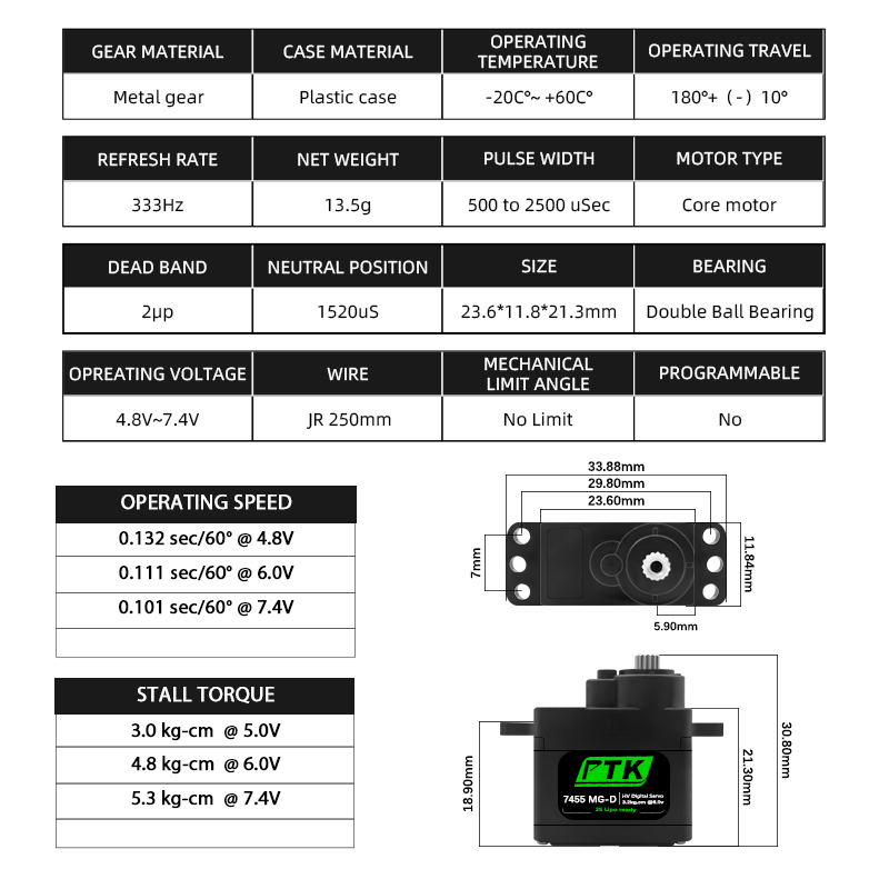 PTK 7455MG-D servo 12g Digital - Rc Helicopter Parts incelemesi ve fiyatı